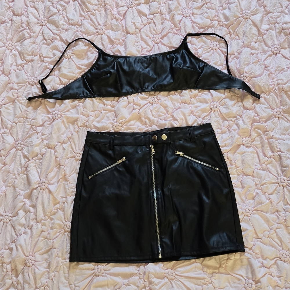 Wild Fable Black Faux Leather Skirt Set